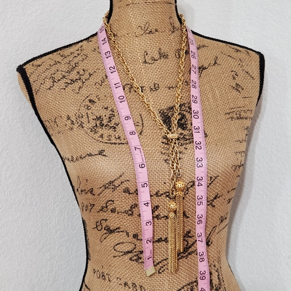 VINTAGE Goldtone open thick chain rope necklace ball and tassels Statement Piece - Picture 6 of 6